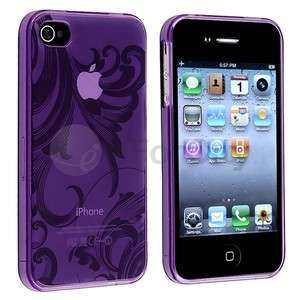 Clear Purple Flower TPU Rubber Skin Soft Gel Case Cover for iPhone 4 G 
