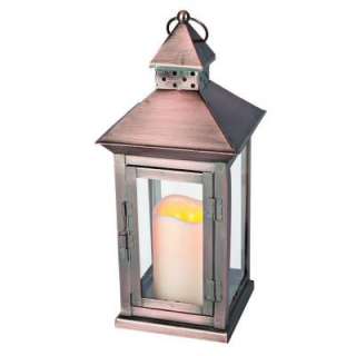 in. x 15 in. H Square Metal Lantern with LED Timer Candle 35915 at 