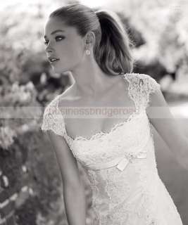 new design mermaid lace short sleeve wedding dress bridal gown bow 