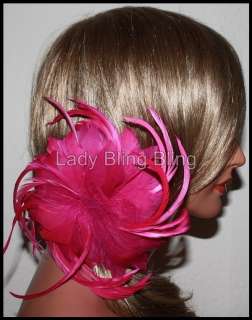 Fascinator Feder Federn Blume Haargesteck Hochzeit Pink  