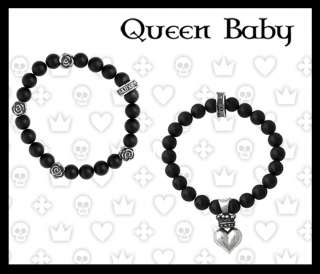 King QUEEN Baby Studio bracelet ONYX Roses 3D Heart 925  