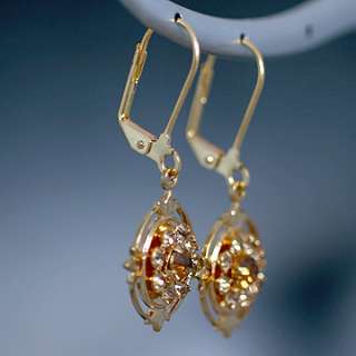 Swarovski Gold Topaz Crystal Drop Leverback Earrings  