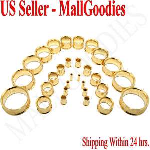 V054 Gold Double Flare Flesh Tunnels Ear Plugs 10G ~ 1  