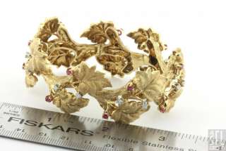 HEAVY 18K GOLD ITALY BEAUTIFUL 2.10CTW VS DIAMOND/RUBY FLORAL LINK 