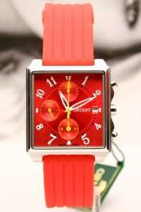 ORIENT RED RUBBER UNISEX SPORT CHRONOGRAPH WATCH NEW  