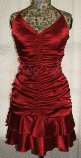 Jessica McClintock Ruched Halter Dance Party Dress Red  