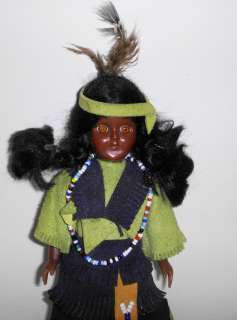 Vintage Native American Indian Girl Doll Hard Plastic Real Suede 