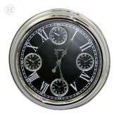 Amadeo Metall Wallclock Wanduhr chrome/schwarz 50cm 5 Zeiten  