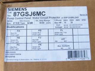 SIEMENS Pump Control Panel 87GSJ6MC 3PH with 7 Day Switch Timer  