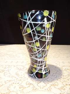 Gorgeous Mid Century Modern Italy Signed Black Spotted Art Vase Raymor 