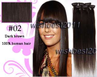   206Pcs Clips On Asion human Hair Extensions #02 dark brown ,&36g New
