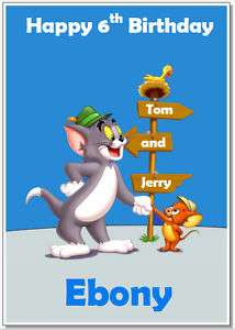 Tom and Jerry Blue/Pink Personalised Birthday Card A6  
