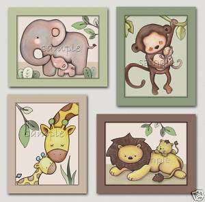 Baby love.Jungle Animal nursery art. elephant,monkey  