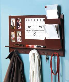 Wood Home Office Wall Organizer Calendar Dry Erase Mail Holder Hooks 