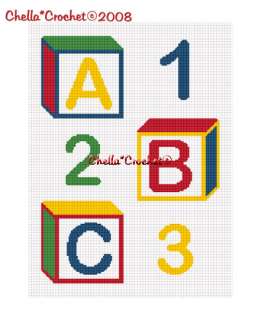 Baby Blocks ABC 123 Color Afghan Crochet Pattern Graph  
