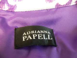 ADRIANNA PAPELL Purple/White Print Cotton V Neck Beaded Cocktail Dress 