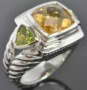   Sterling Silver 3.30 CT Citrine & Peridot Dome Cocktail Ring Sz 6
