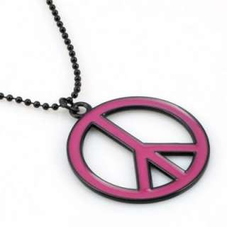 Oil Drip Hot Pink Peace Sign Pendant Necklace Charm TC1608HP  