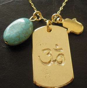 GF Gold Yoga Om Hamsa Turquoise Buddha Karma Necklace  