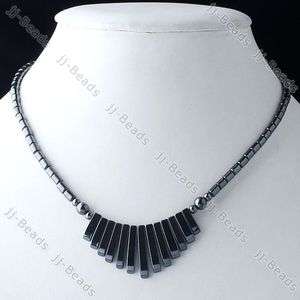 Black Magnetic Hematite Stone Stick Beads Necklace 18L  