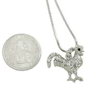 Silver Rooster Necklace Pendant Jewelry Gift Womens Ladies  