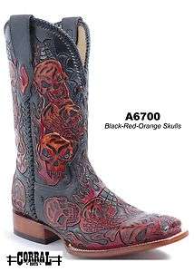 Corral Mens Cowboy Boots Genuine Leather Black/Red/Orange A6700 All 