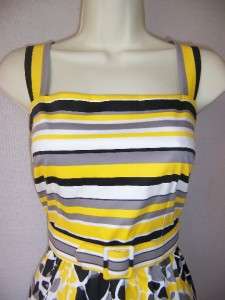DAVID MEISTER Yellow Cotton Print Casual Sun Dress 8  