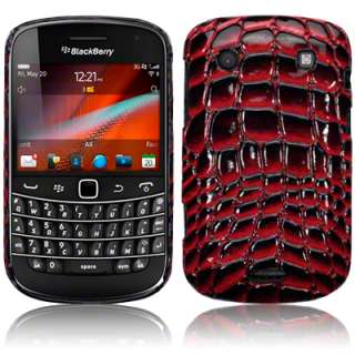 FOR BLACKBERRY BOLD 9900 9930 RED CROCODILE SKIN LEATHER BACK COVER 