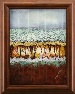 Brown Gold Green Blue Abstract Art FRAMED OIL PAINTING  