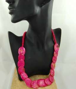 Hot Pink Resin Bead Necklace 22   285c FREE UK POST  