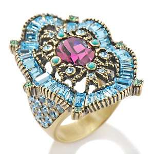 Heidi Daus Scalloped Baguettes Crystal Accented Oval Ring 