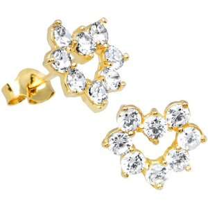    14K Yellow Gold Cubic Zirconia Heart Stud Earrings Jewelry