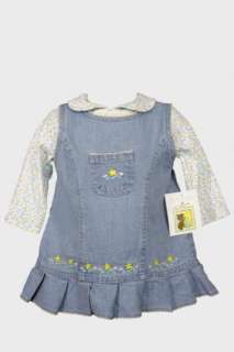   Infant Baby Girls Yellow Embroidered Denim Jumper Dress Clothing