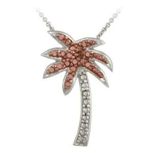    Tone Rose Gold Champagne Diamond Accent Palm Tree Necklace Jewelry