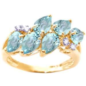   Gold Pear Gemstone Cluster Ring Aquamarine, size7 diViene Jewelry