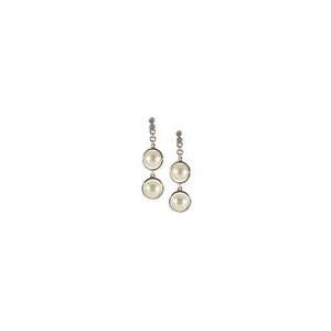  14K White Gold Bezel Set Diamond and Pearl Drop Earrings Jewelry