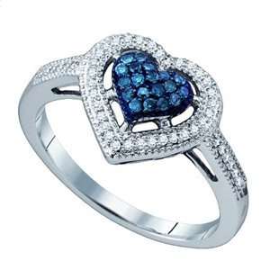   Blue & White Diamond 10k White Gold Heart Ring SeaofDiamonds Jewelry