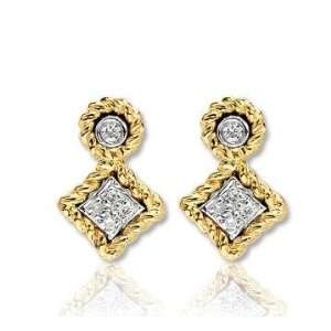  14k Yellow Gold Elegant Diamond Drop Earrings Jewelry