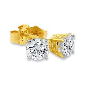  1ct Round Diamond Stud Earrings in 14k Yellow Gold 