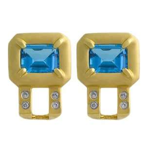   Blue Topaz & 0.20 Ct Diamond 14 Karat Yellow Gold Earrings Jewelry