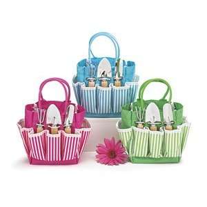  Set of 3 Gardening Tote & Tools Fabric Blue Pink Green 