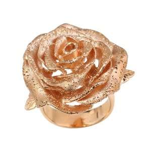  Italian Sterling Silver Fancy Rose Gold Plated Flower Ring 