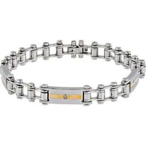    Stainless Steel Gold Inlay .02 CTTW Diamond Men?s Bracelet Jewelry