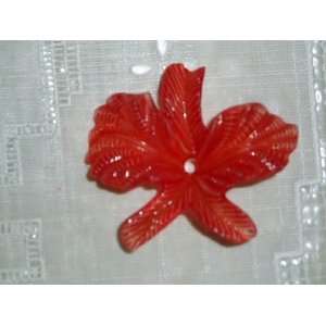  Cardinal Red Orchid Flower Lucite Focal Bead Arts, Crafts 