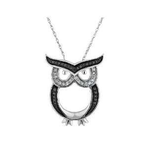   Owl Pendant 1/7 Carat (ctw) in 10K White Gold with Chain Jewelry