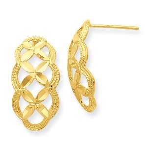    14k Gold Diamond cut Scalloped J Hoop Post Earrings Jewelry