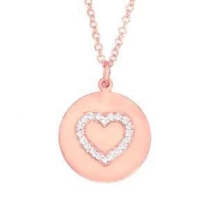   14k Rose gold with White diamonds heart disc pendant necklace Jewelry