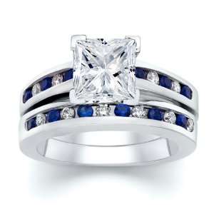   PRINCESS DIAMOND W ROUND BLUE SAPPHIRE RING SET Samuel David Jewelry