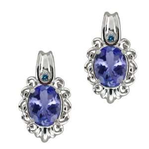   Oval Blue Tanzanite and Blue Diamond 10k White Gold Earrings Jewelry