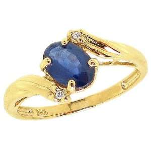   Gold Oval Gemstone and Diamond Engagement Ring Blue Sapphire, size8